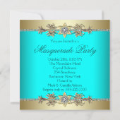 Invitation Turquoise Turquoise Blue Masquerade Party Invitati (Dos)