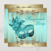 Invitation Turquoise Turquoise Blue Masquerade Party Invitati (Devant / Derrière)