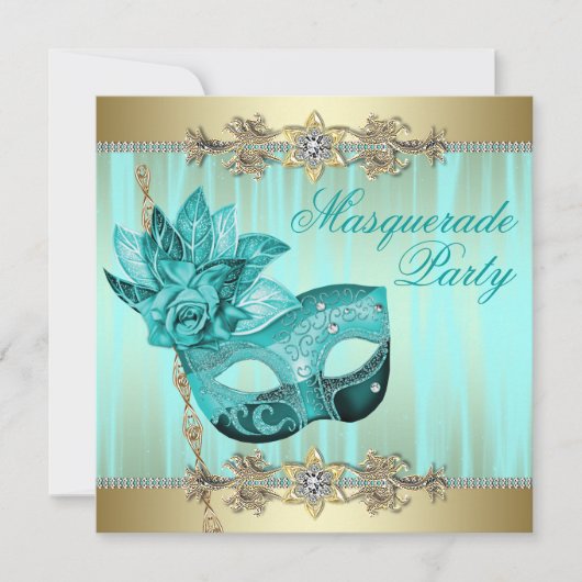 Invitation Turquoise Turquoise Blue Masquerade Party Invitati (Devant)