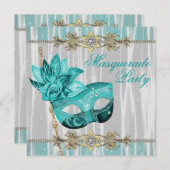 Invitation Turquoise Turquoise Blue Masquerade Party Invitati (Devant / Derrière)