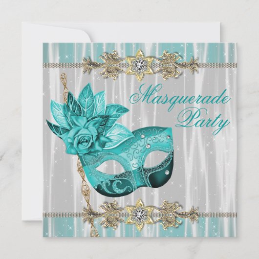Invitation Turquoise Turquoise Blue Masquerade Party Invitati (Devant)