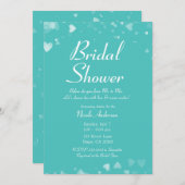 Invitation Turquoise Turquoise & Coeurs blancs Fête des marié (Devant / Derrière)