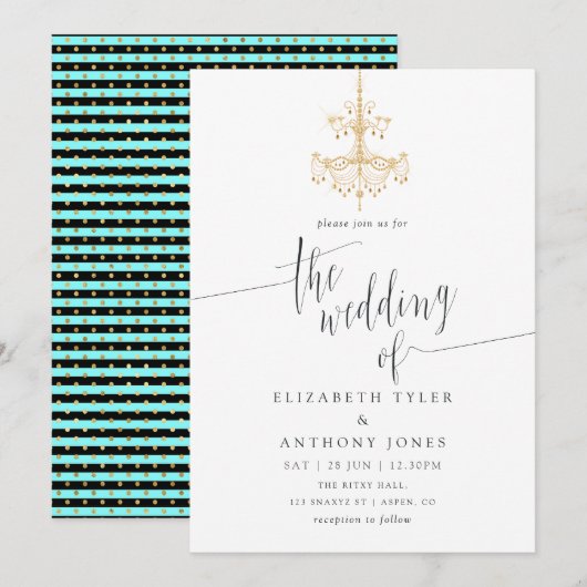 Invitation Turquoise - Turquoise et Gold Chic Paris Mariage (Devant / Derrière)