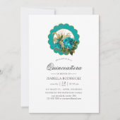 Invitation Turquoise - Turquoise et Gold Chic Paris Quinceañe (Devant)