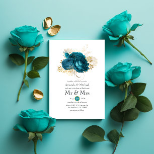 Invitation Turquoise - Turquoise et or Mariage Floral