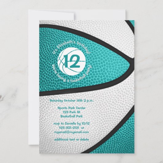 Invitation turquoise turquoise filles basket-ball (Devant)