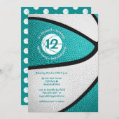Invitation turquoise turquoise filles basket-ball (Devant / Derrière)