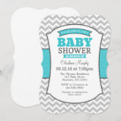 Invitation Turquoise Turquoise Gris Chevron Baby shower Invit (Devant / Derrière)