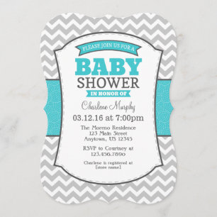 Invitation Turquoise Turquoise Gris Chevron Baby shower Invit