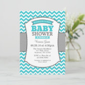 Invitation Turquoise Turquoise Gris Chevron Baby shower Invit (Debout devant)