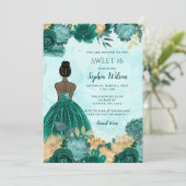 Invitation Turquoise Turquoise Or Floral Princess Sweet 16 (Debout devant)