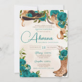 Invitation Turquoise Turquoise Quinceanera Charro Rose occide (Devant)
