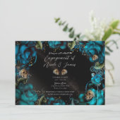 Invitation Turquoise Turquoise Rose crânes Fiançailles gothiq (Debout devant)
