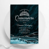 Invitation Turquoise Turquoise Silver Quinceanera Agate Marbr