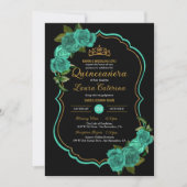 Invitation Turquoise Turquoise Vert Rose Or Elegant Quinceañe (Devant)
