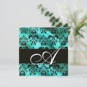 Invitation TURQUOISE VERD SATIN DAMASSÉ MONOGRAMME ,Or (Debout devant)