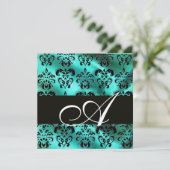 INVITATION TURQUOISE VERD SOIE DAMASSÉE MONOGRAMME (Debout devant)