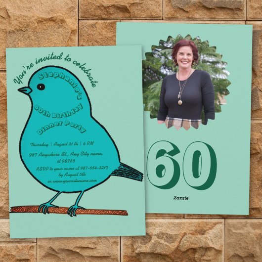Invitation Turquoise & Vert 60e anniversaire mignonne dîner a