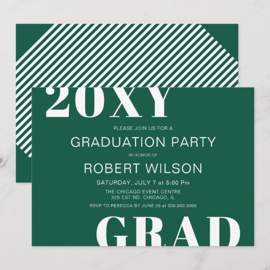 Invitation Turquoise Vert Blanc Gras Typographie Partie de gr (Devant / Derrière)
