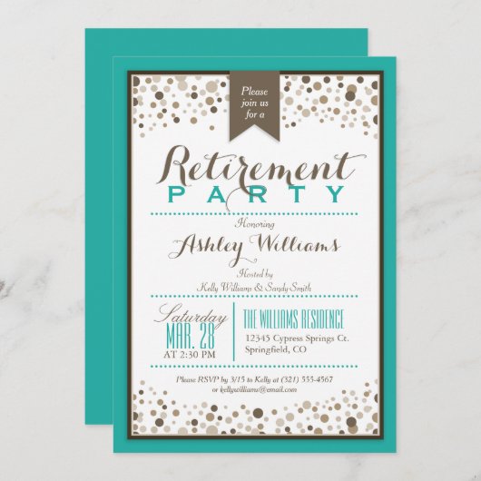 Invitation Turquoise Vert, Blanc, Taupe Parti de retraite mod (Devant / Derrière)