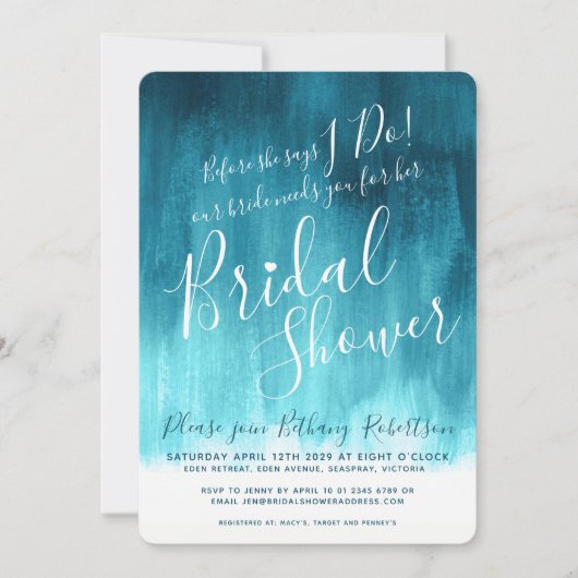 Invitation Turquoise vert bleu art moderne nuptiale invitatio (Devant)