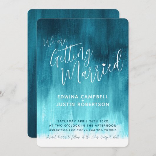 Invitation Turquoise vert bleu art moderne peint mariage invi (Devant / Derrière)