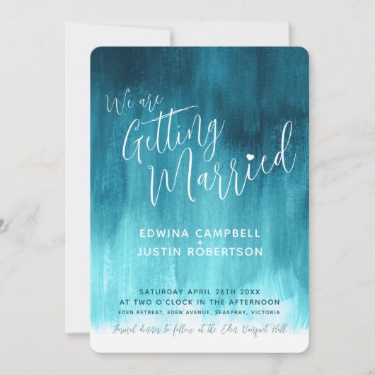 Invitation Turquoise vert bleu art moderne peint mariage invi (Devant)