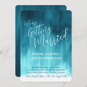 Invitation Turquoise vert bleu art moderne peint mariage invi