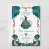 Invitation Turquoise Vert Bleu Roses Charro Vestidos Quinceañ (Devant)