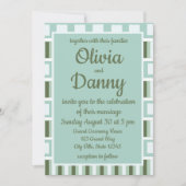 Invitation Turquoise Vert Carré rayures Motif Mariage (Devant)