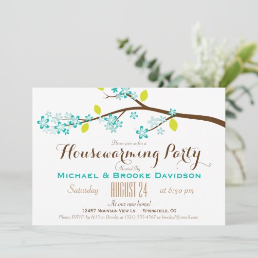 Invitation Turquoise, Vert citron, Fête Brown de réchauffemen (Debout devant)