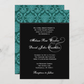 Invitation Turquoise vert Damas et noir Mariage Ver2 (Devant / Derrière)