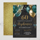Invitation Turquoise Vert Doré 60e (Devant / Derrière)