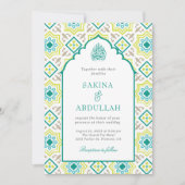 Invitation Turquoise vert en mosaïque persane QR Code Mariage (Devant)