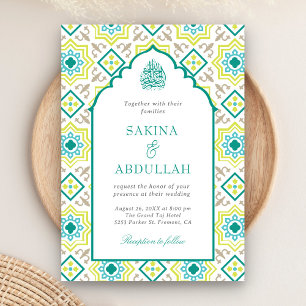 Invitation Turquoise vert en mosaïque persane QR Code Mariage