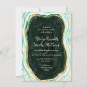 Invitation Turquoise vert et or Agate Marbre Mariage de la Gé (Devant)