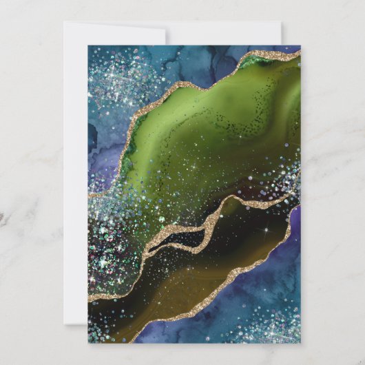 Invitation Turquoise, vert et or Parties scintillant Agate Qu (Dos)