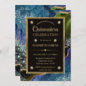 Invitation Turquoise, vert et or Parties scintillant Agate Qu (Devant / Derrière)