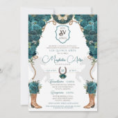 Invitation Turquoise Vert Floral Ouest Charro Quinceañera (Devant)
