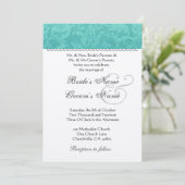 Invitation Turquoise vert Mariage Damask Champagne Papier mét (Debout devant)