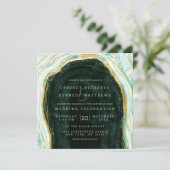 Invitation Turquoise Vert & Or Agate Marble Rock Mariage Carr (Debout devant)