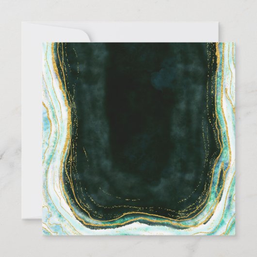 Invitation Turquoise Vert & Or Agate Marble Rock Mariage Carr (Dos)