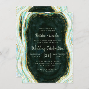 Invitation Turquoise Vert & Or Agate Marbre Géode Rock Mariag