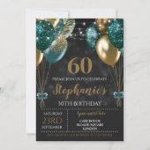 Invitation turquoise vert or pour 60 ans (Devant)