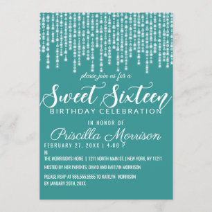 Invitation Turquoise Vert pendage Diamant Lumières Douce 16