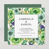Invitation Turquoise vert pourpre Aquarelle moderne Floral (Devant / Derrière)