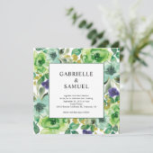 Invitation Turquoise vert pourpre Aquarelle moderne Floral (Debout devant)