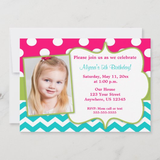 Invitation turquoise vert rose de photo de Chevron (Devant)