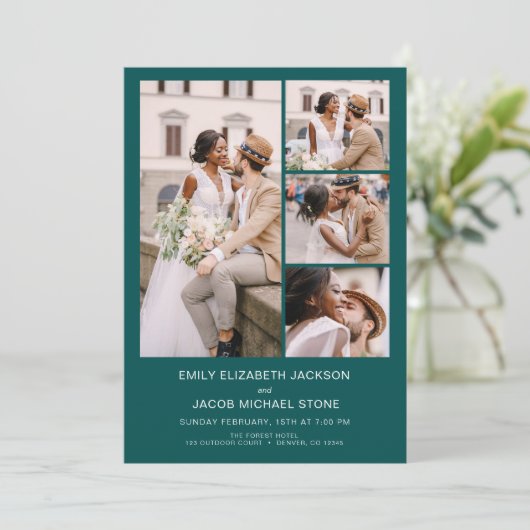 Invitation Turquoise vert tout en un QR Code Mariage photo (Debout devant)