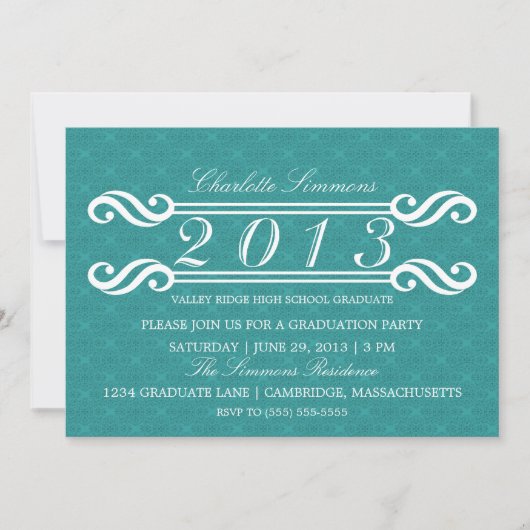 Invitation Turquoise Vintage Damask 2013 Graduation Invitatio (Devant)
